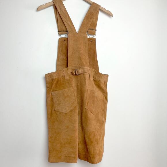 Vintage 90s Western Boho Cottagecore Suede Leather Overall Romper Shorts Sz M - Picture 4 of 10